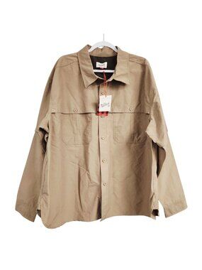 Woolrich Mens Khaki Lined Fishing Shirt XL Button-Front Outdoorwear